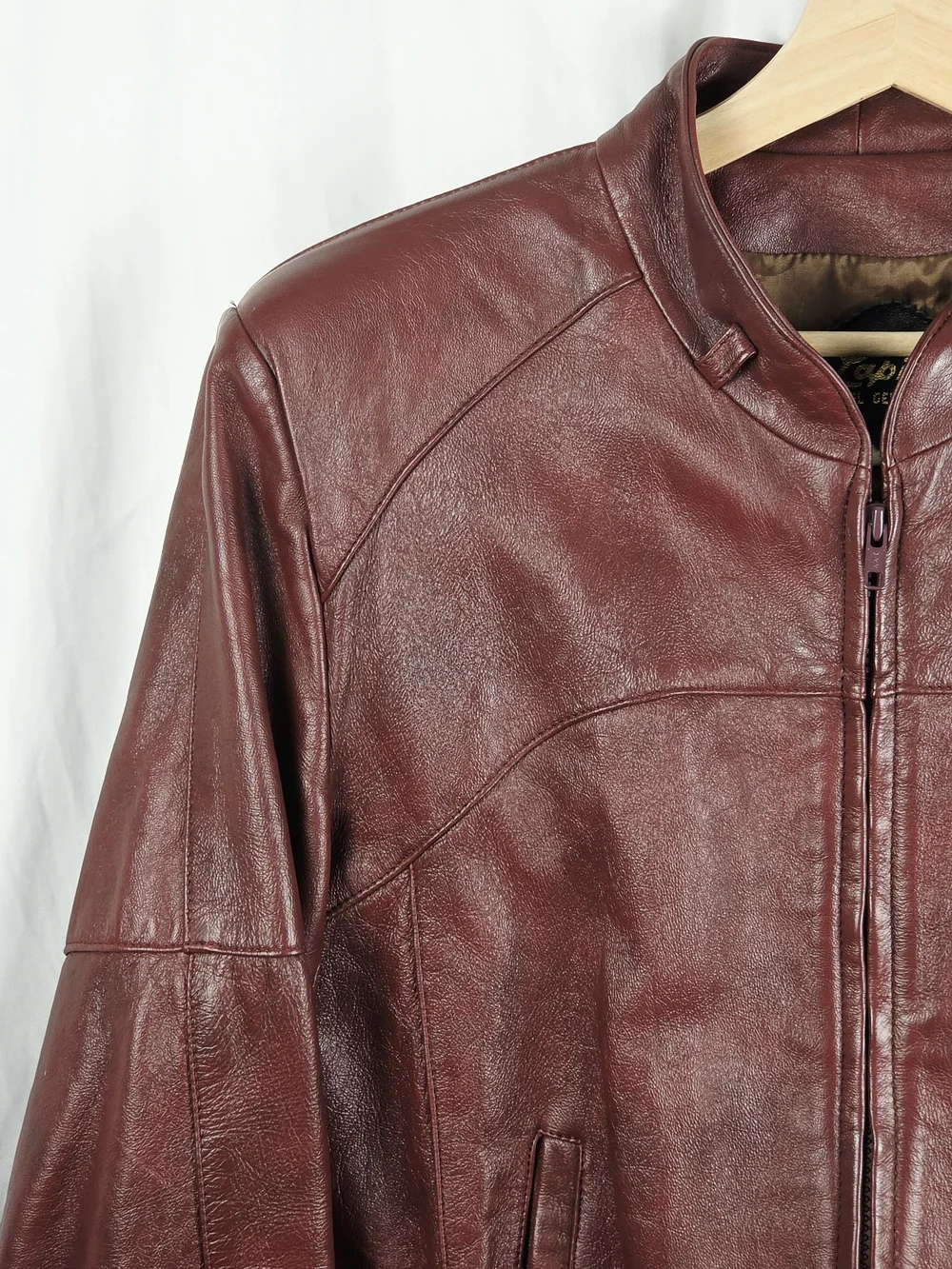 Lapiel Burgundy Leather Bomber Zip Up Jacket Size 42 - Picture 16 of 16